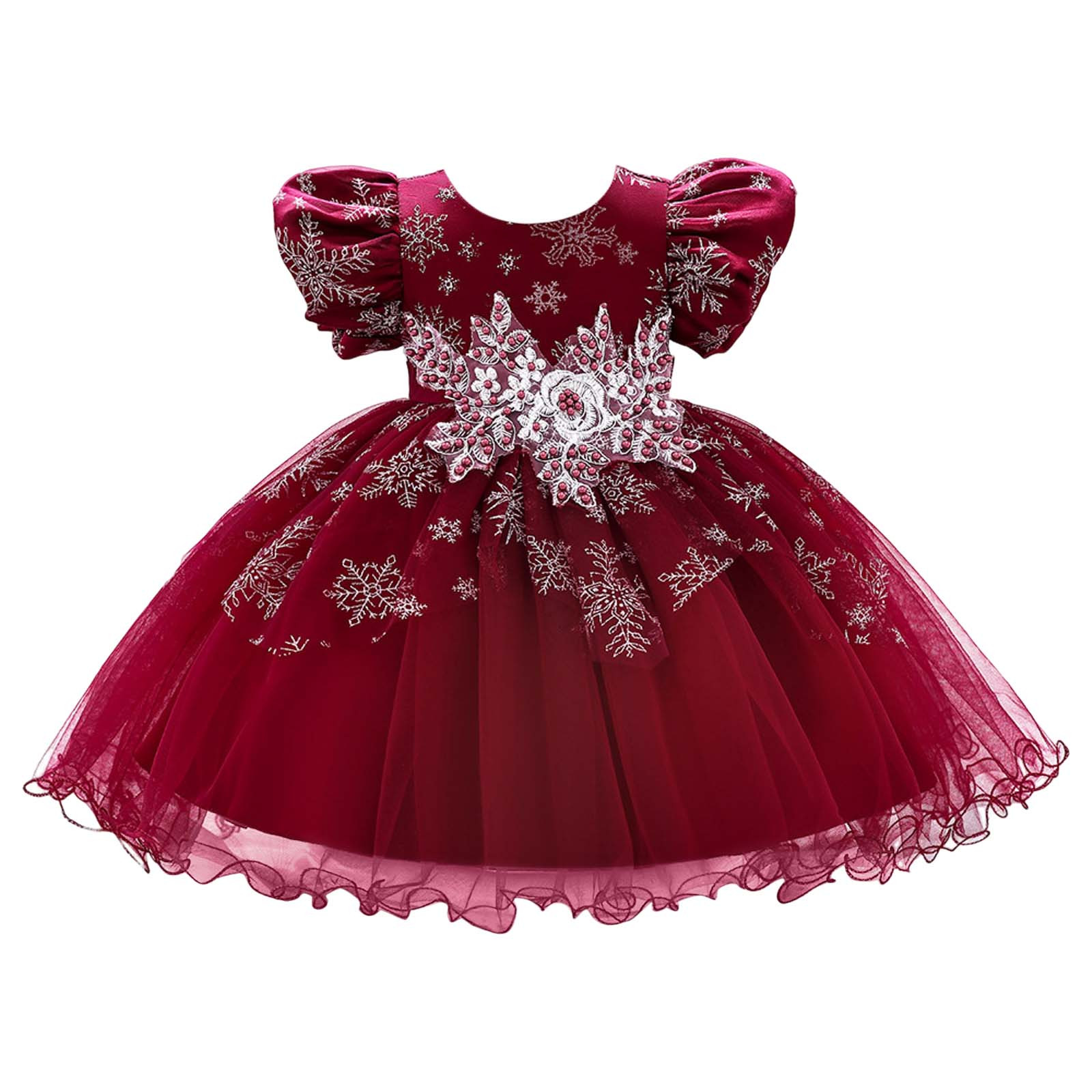 Flower Girl Dresses Infant Short Sleeve Christmas Princess Birthday Party Clothes Dress 6 Months-12 Months